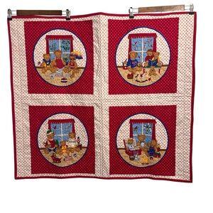 Vintage Teddy Bear Quilt 37” x 34” Hand Sewn Throw Blanket Cranston